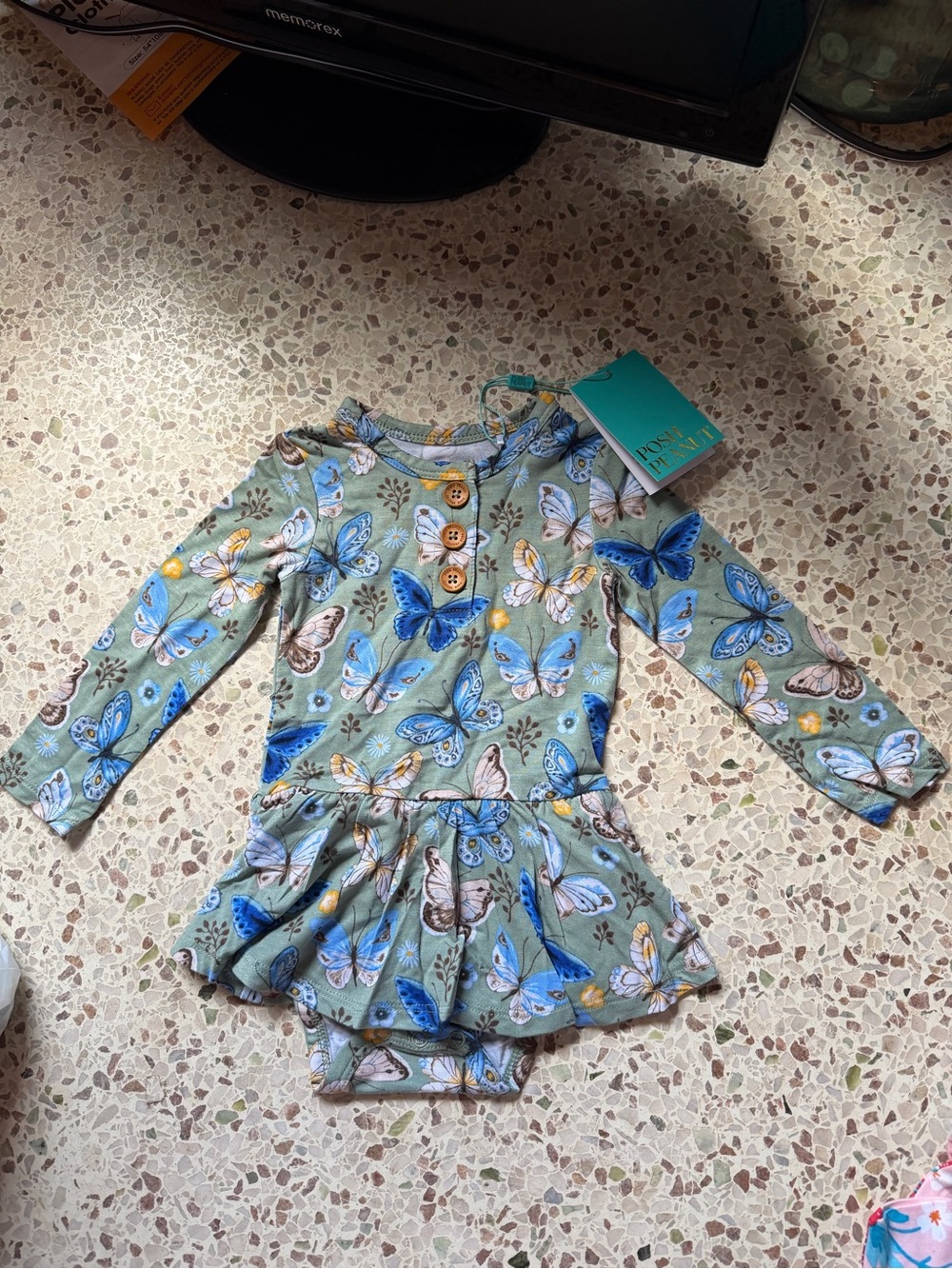 Posh Peanut Sage Green Butterfly Skirted Onesie
